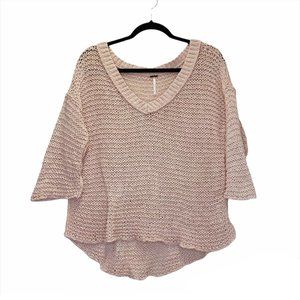 Free People Open Knit Top Blush Pink V-Neck Shirt